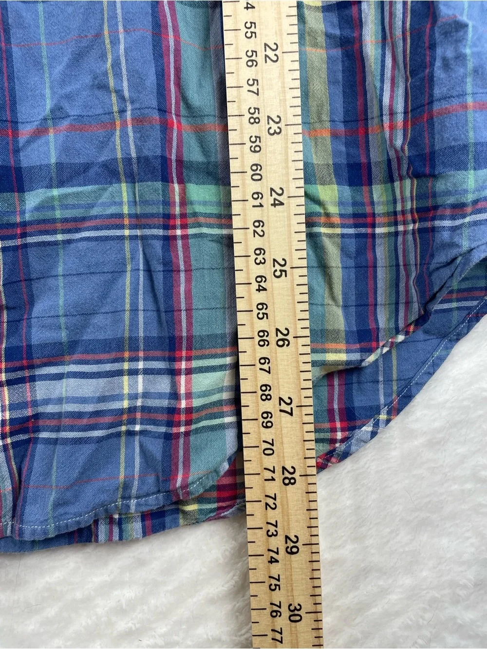 Ralph Lauren Blue Plaid Short-Sleeve Button-Down Shirt with Pink Logo